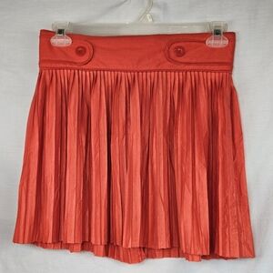Apt 9 Womens Orange Pleated‎ Button Accent Mini Skirt Sz M Hippie Boho Retro 70s